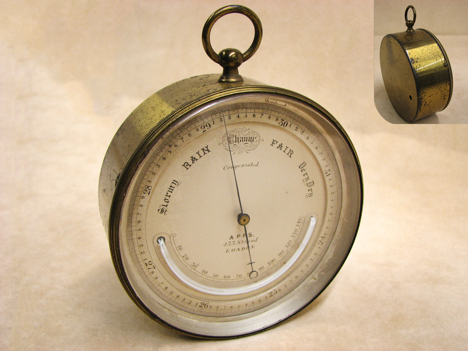 19th century Alfred Apps aneroid barometer with thermometer